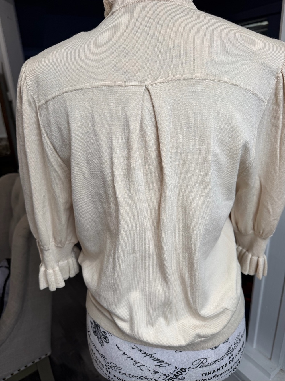 ba&sh Cream Ruffled Neck Button-Front Short Sleeve Top - Picture 4 of 10